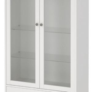 Vitrineskab Vesterholm Nora, hvid, 2 glasdøre & 2 skuffer, H200ÃB96ÃD42 cm, FSC-spånplade